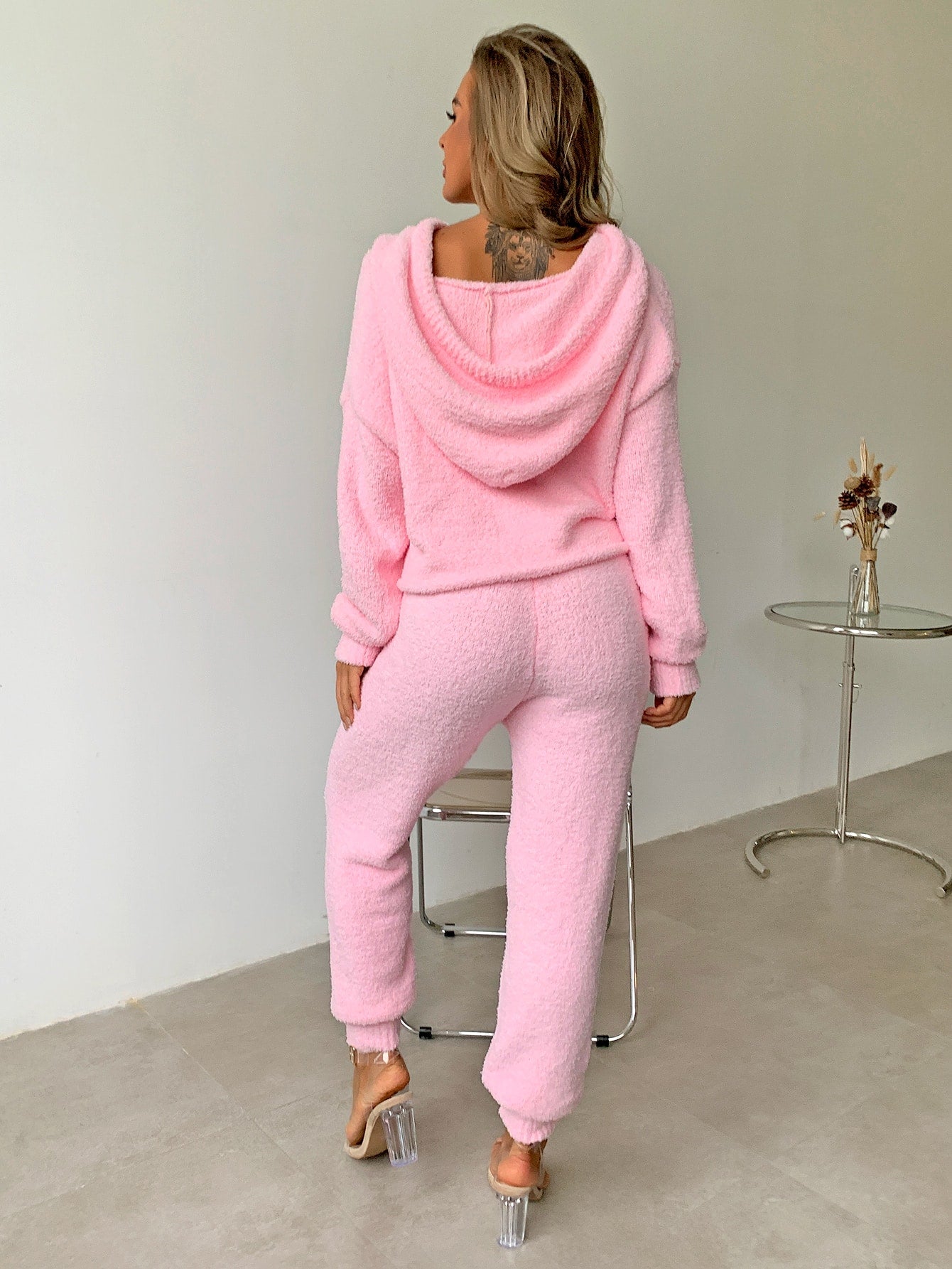 Drop Shoulder Cropped Hoodie and Tie Waist Joggers Set