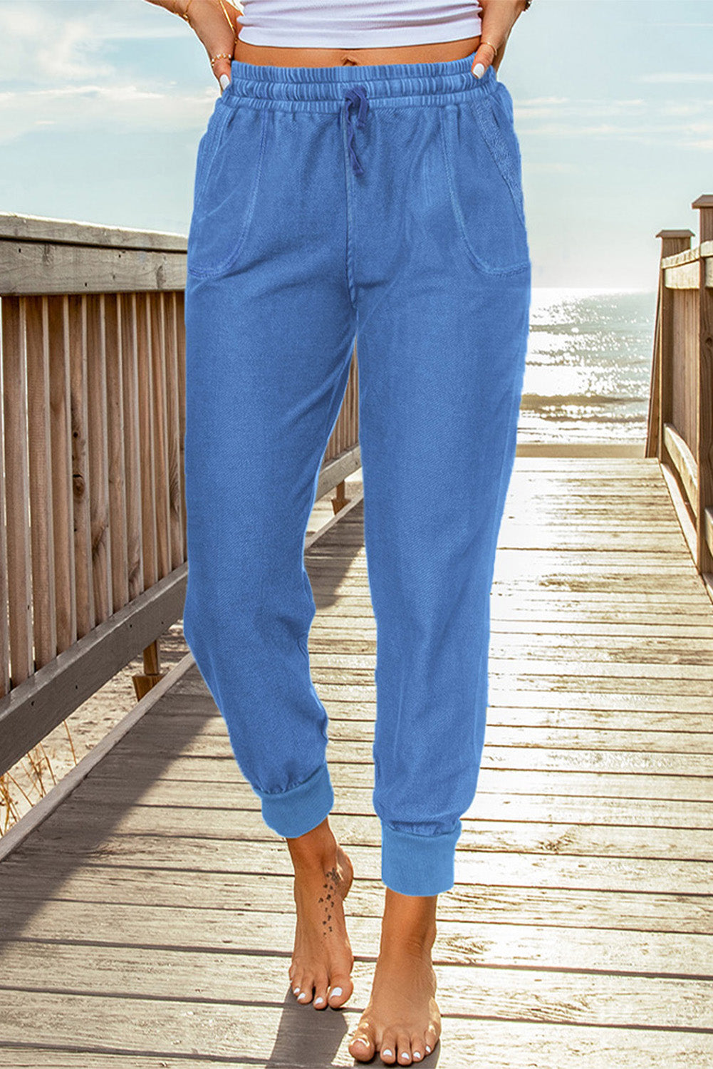 Elastic Waist Cropped Jogger Pants with Pockets