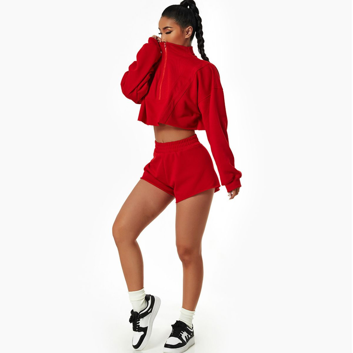 Elastic High Waist Raw Hem Sports Shorts