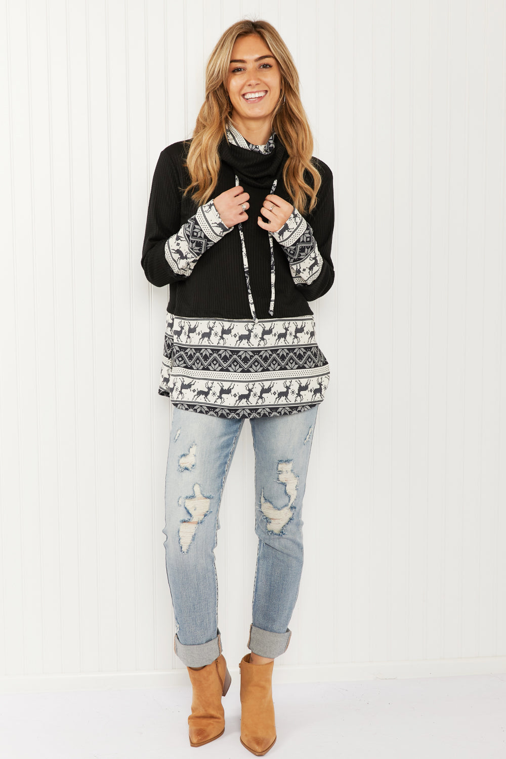 Heimish Sleigh Ride Full Size Waffle Knit Christmas Top