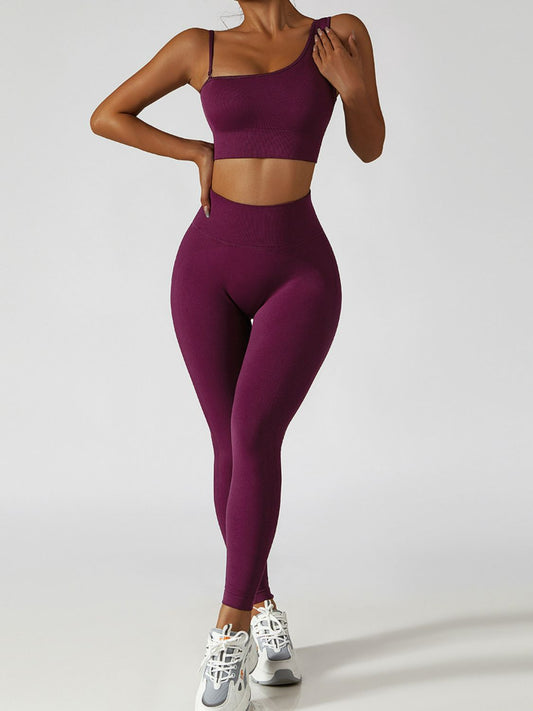 Asymmetrical Neck Sports Bra and Leggings Set