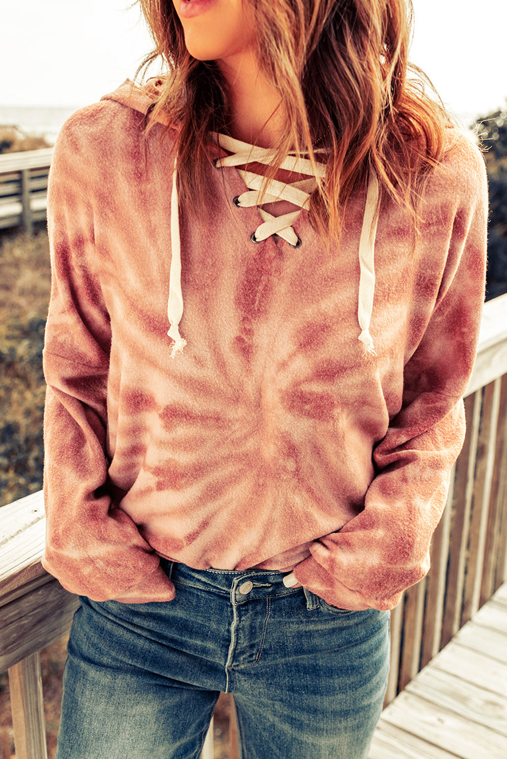 Tie-Dye Lace-Up Hoodie