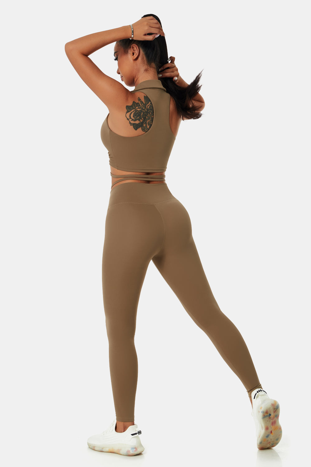 Collared Drawstring Detail Sports Bra and Leggings Set