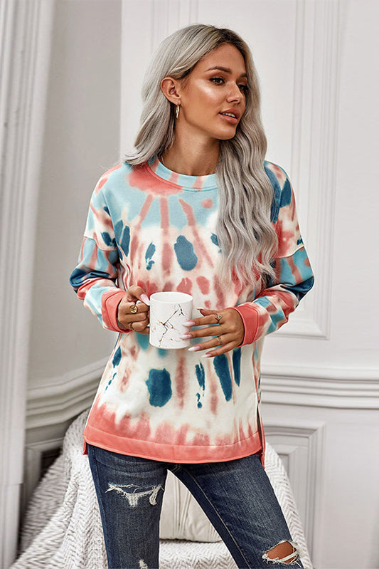 Tie-Dye Side Slit Long Sleeve Top