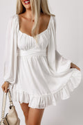 Ruffle Hem Tie-Back Balloon Sleeve Mini Dress