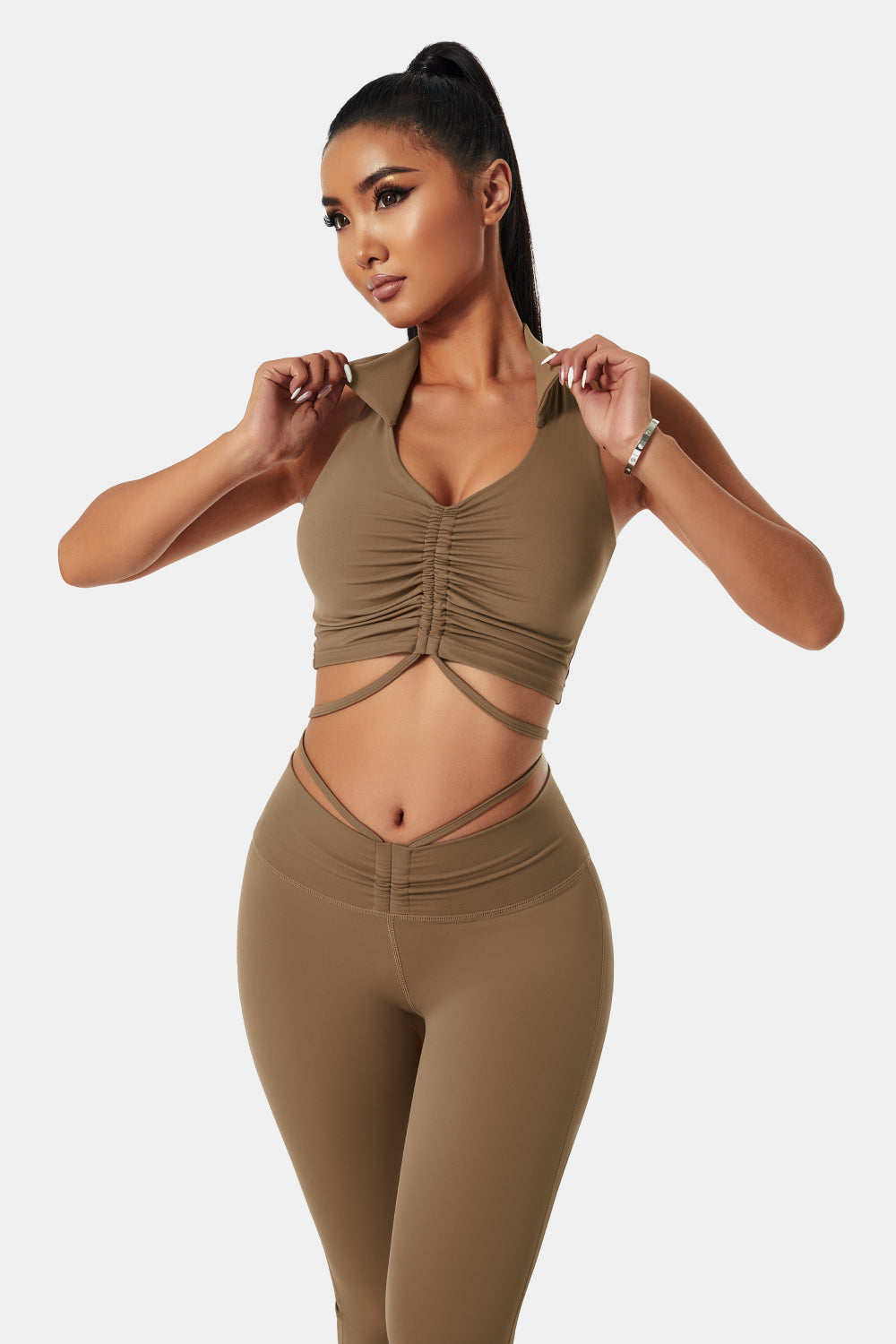 Collared Sports Bra and Flare Yoga Pants Set