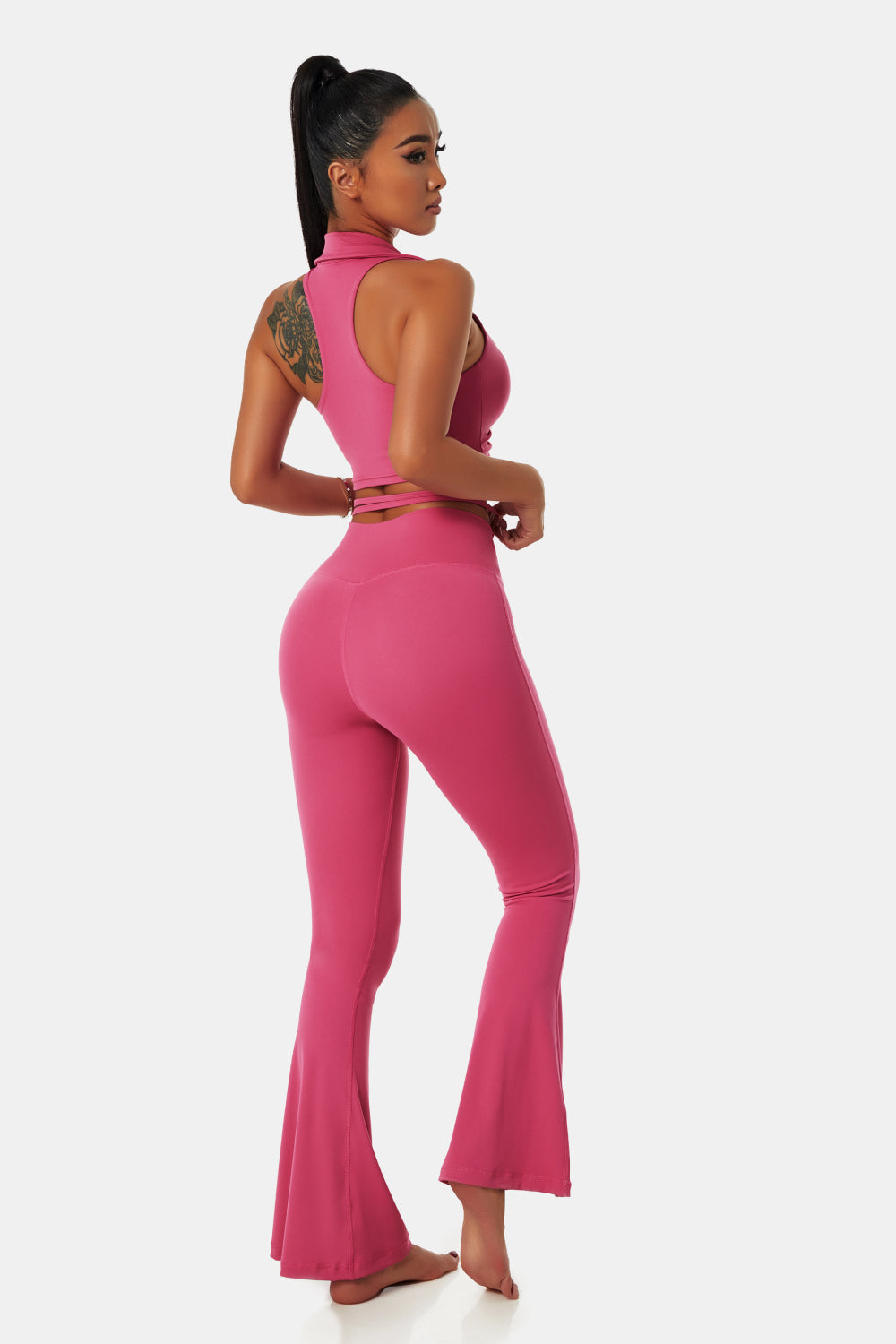 Collared Sports Bra and Flare Yoga Pants Set