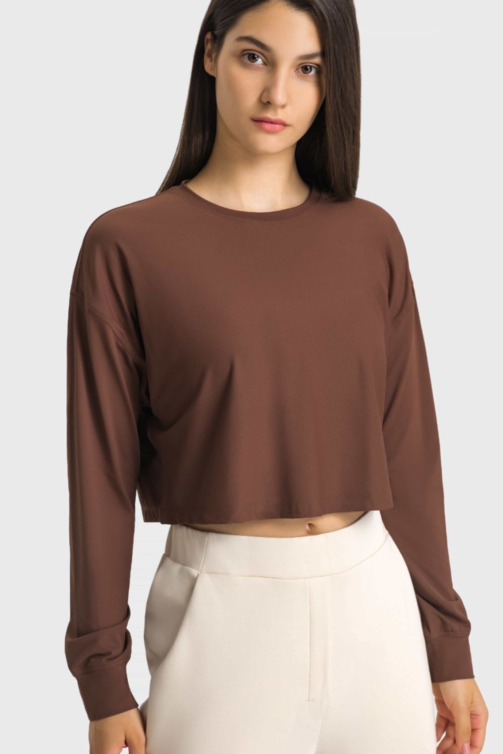 Dropped Shoulder Round Neck Cropped Sports Top