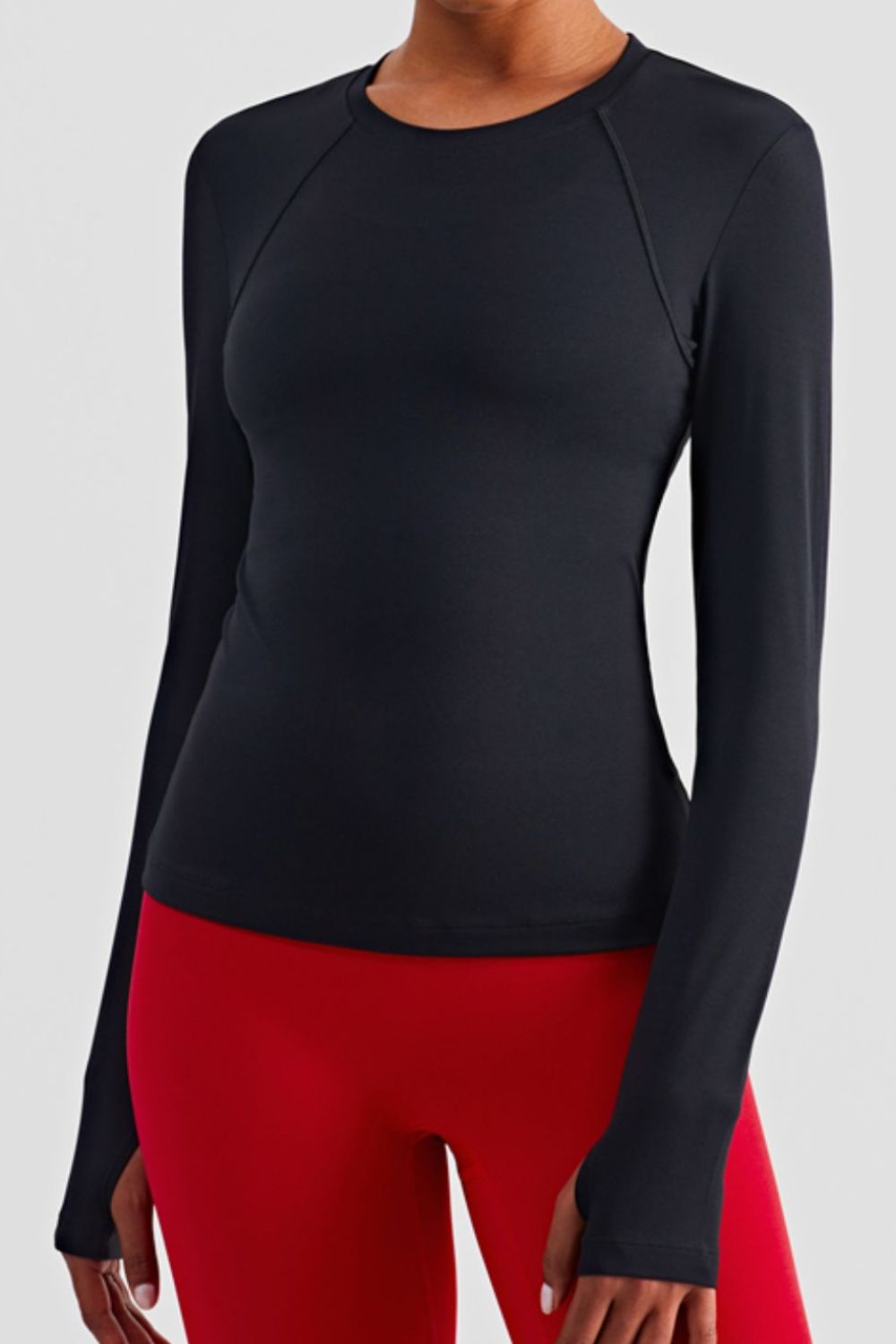 Round Neck Thumbhole Sleeve Sports Top