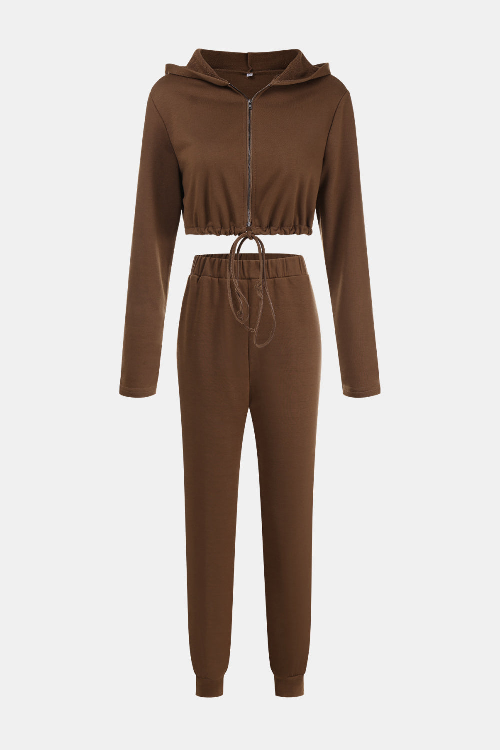 Zip Up Drawstring Cropped Hoodie and Pants Set