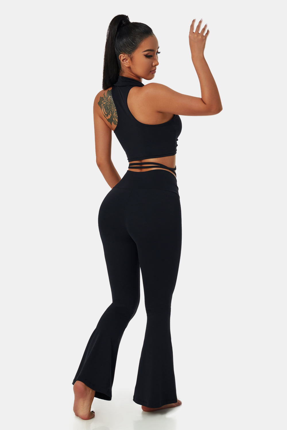 Collared Sports Bra and Flare Yoga Pants Set