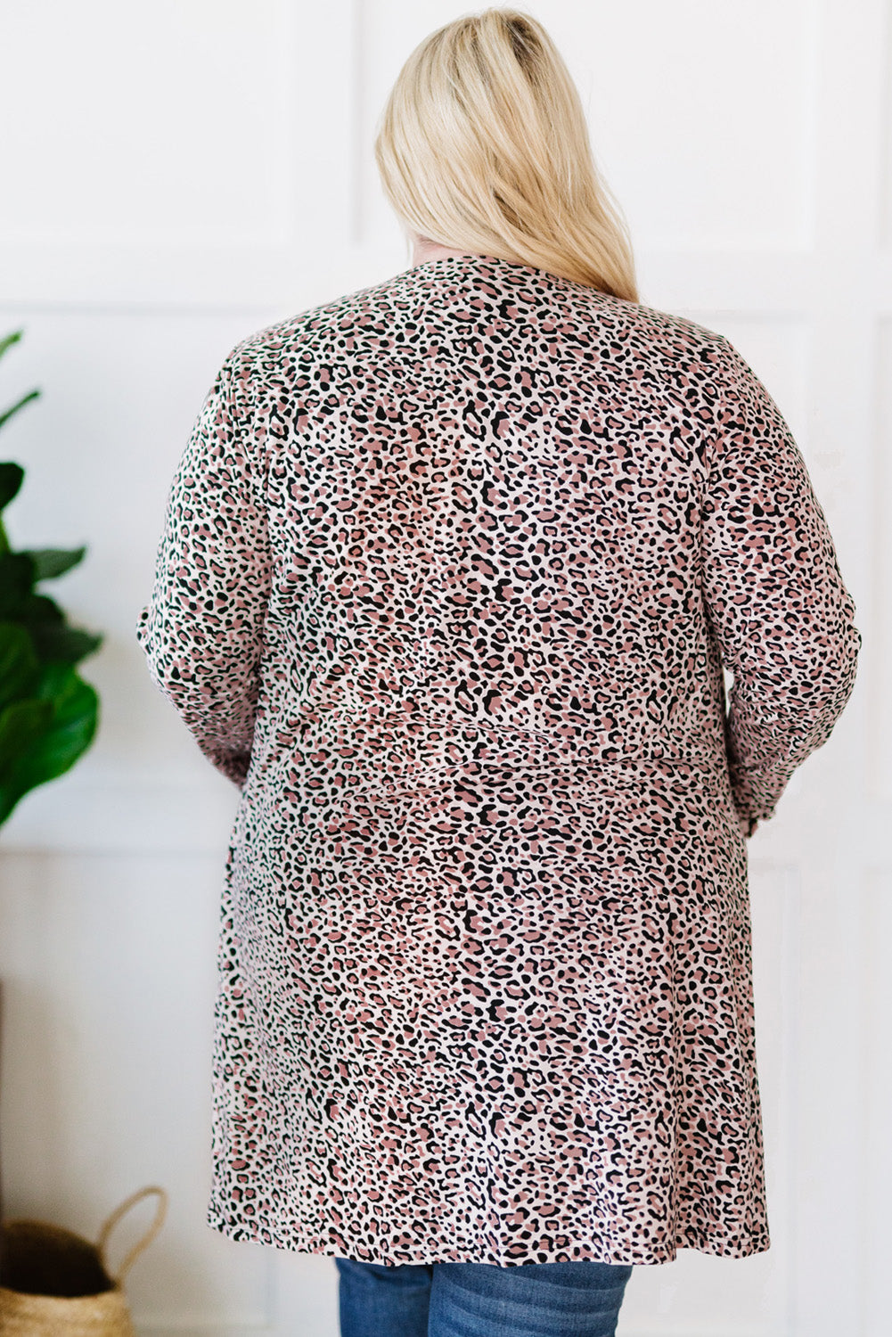 Plus Size Leopard Open Front Cardigan with Pockets