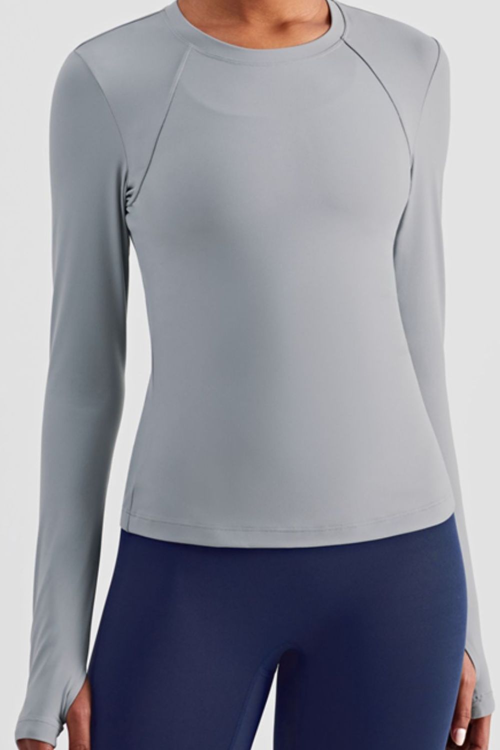 Round Neck Thumbhole Sleeve Sports Top