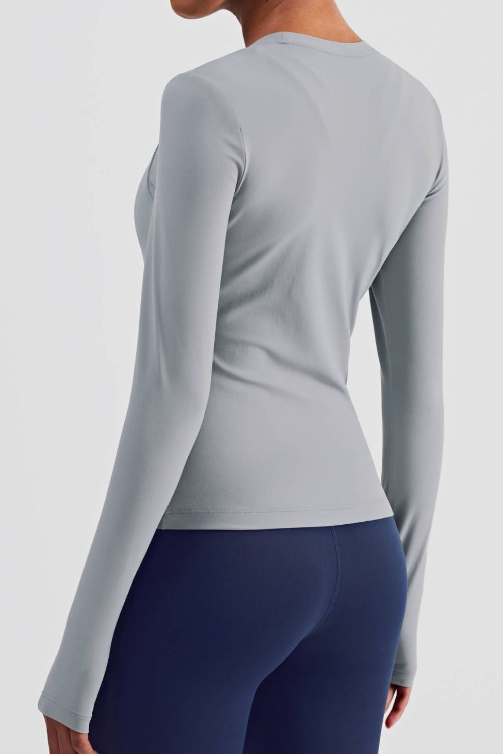 Round Neck Thumbhole Sleeve Sports Top