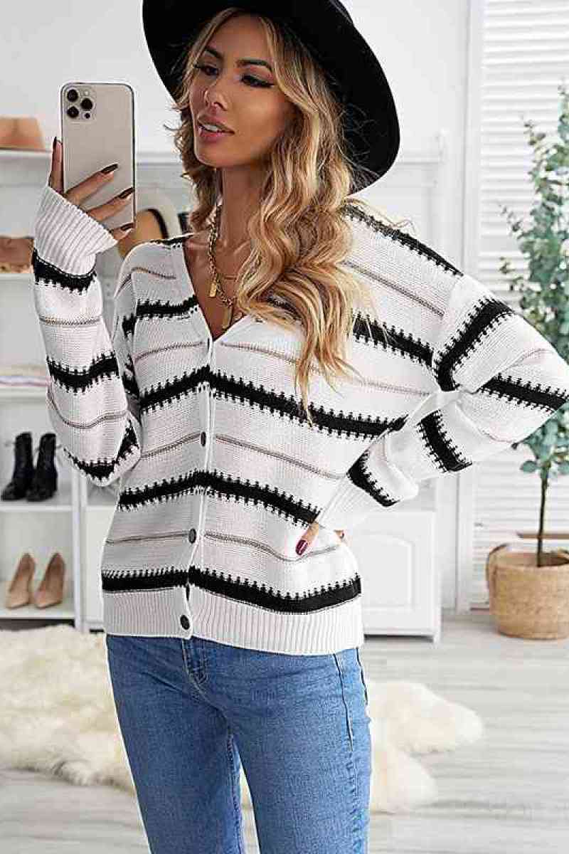 Block Striped Drop Shoulder Cardigan