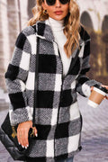 Plaid Zip Up Fleece Longline Jacket