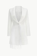 Feather Trim Shawl Collar Blazer Dress