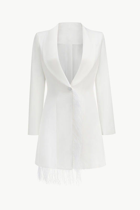 Feather Trim Shawl Collar Blazer Dress