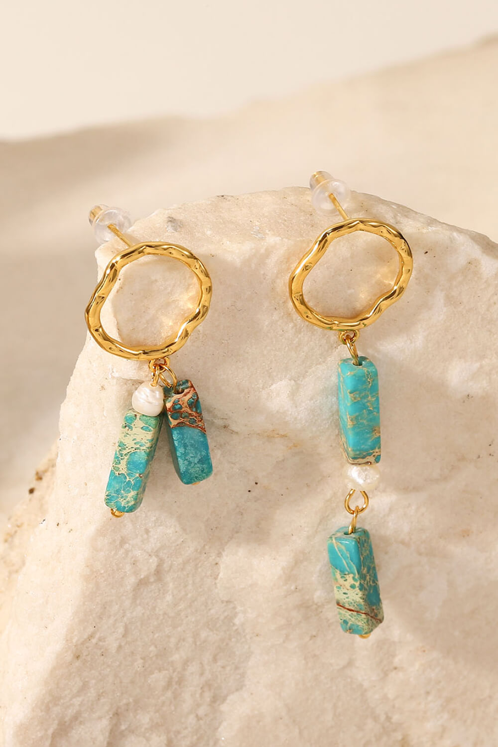18K Gold-Plated Natural Stone Mismatched Earrings