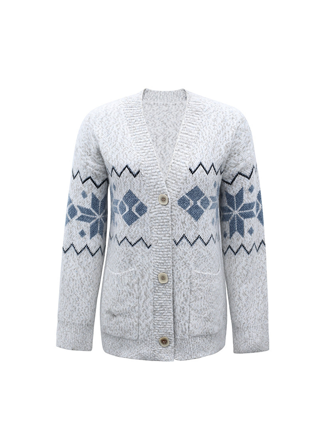 Fair Isle Snowflake Pattern Cardigan with Pockets