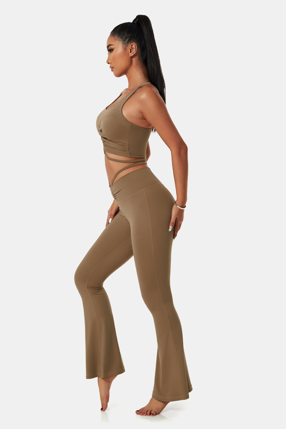 Drawstring Detail Sports Bra and Flare Yoga Pants Set