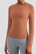 Round Neck Thumbhole Sleeve Sports Top