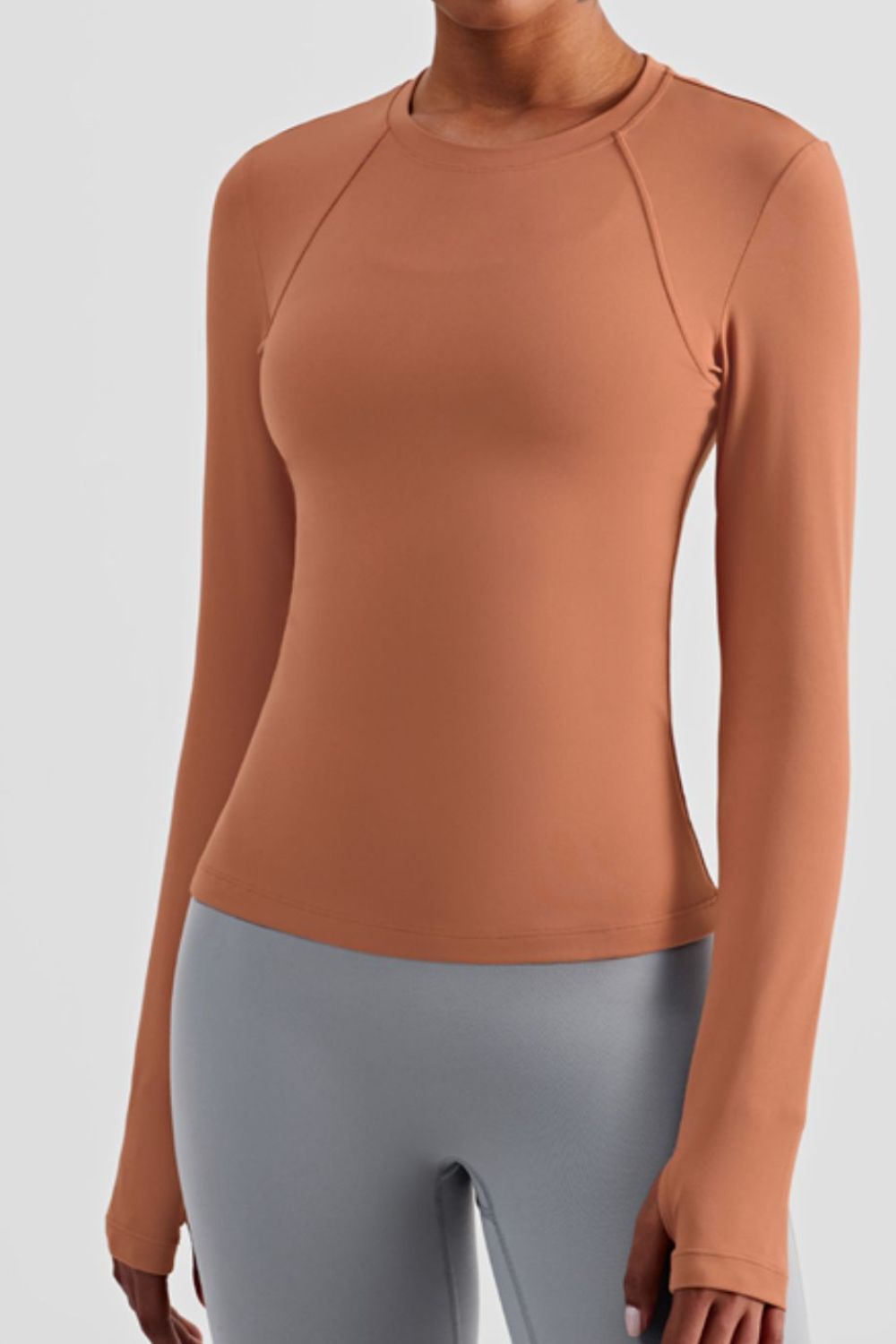Round Neck Thumbhole Sleeve Sports Top