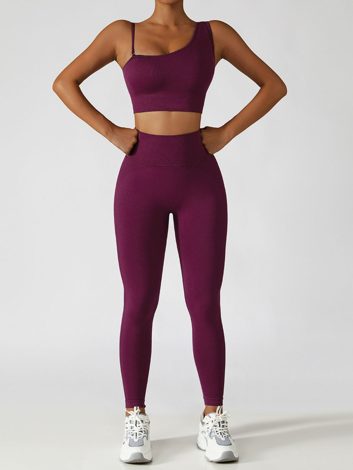 Asymmetrical Neck Sports Bra and Leggings Set