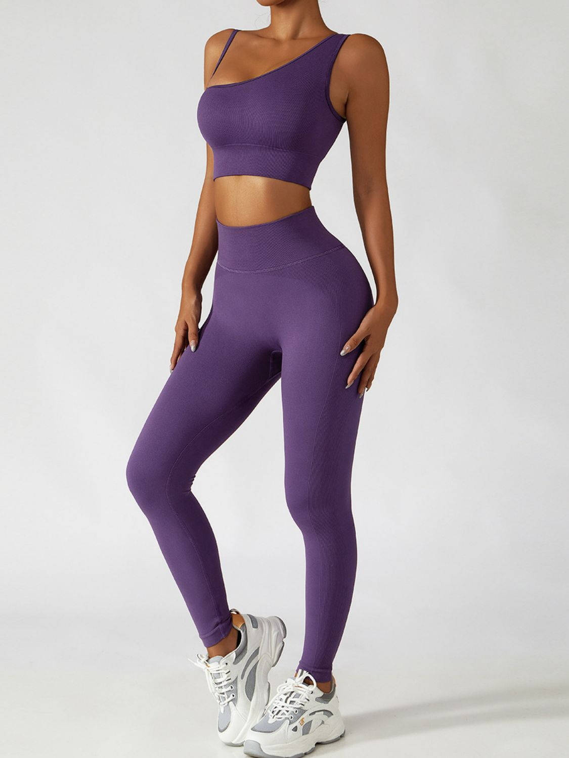 Asymmetrical Neck Sports Bra and Leggings Set