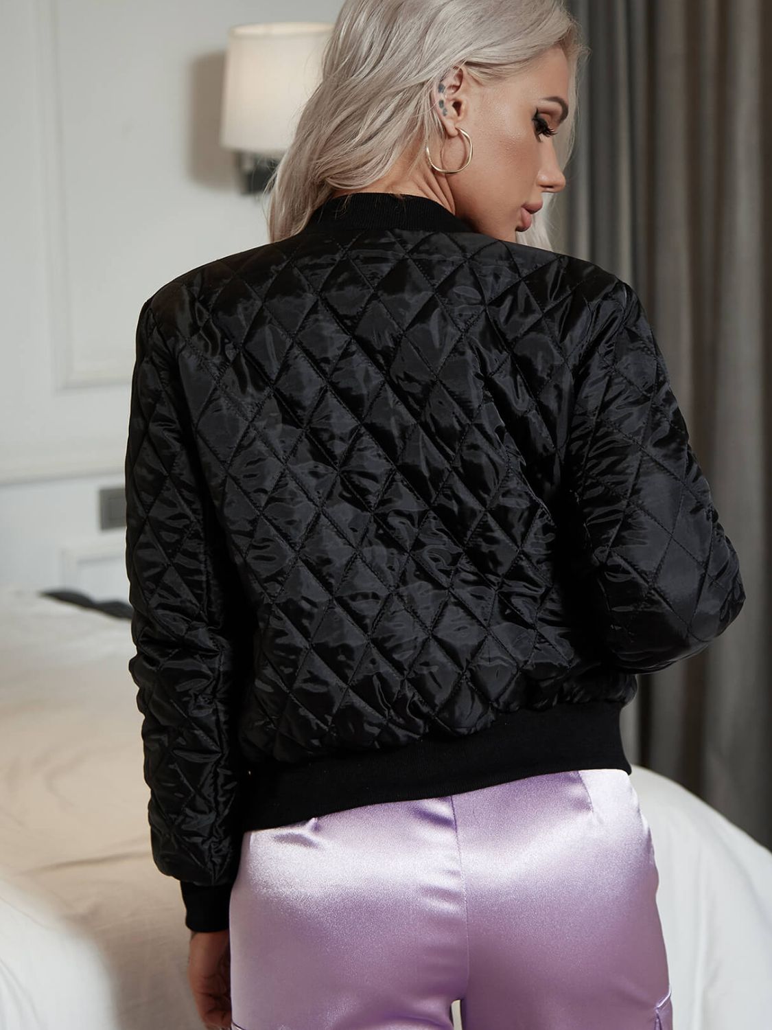 Zip Up Quilted Bomber Jacket
