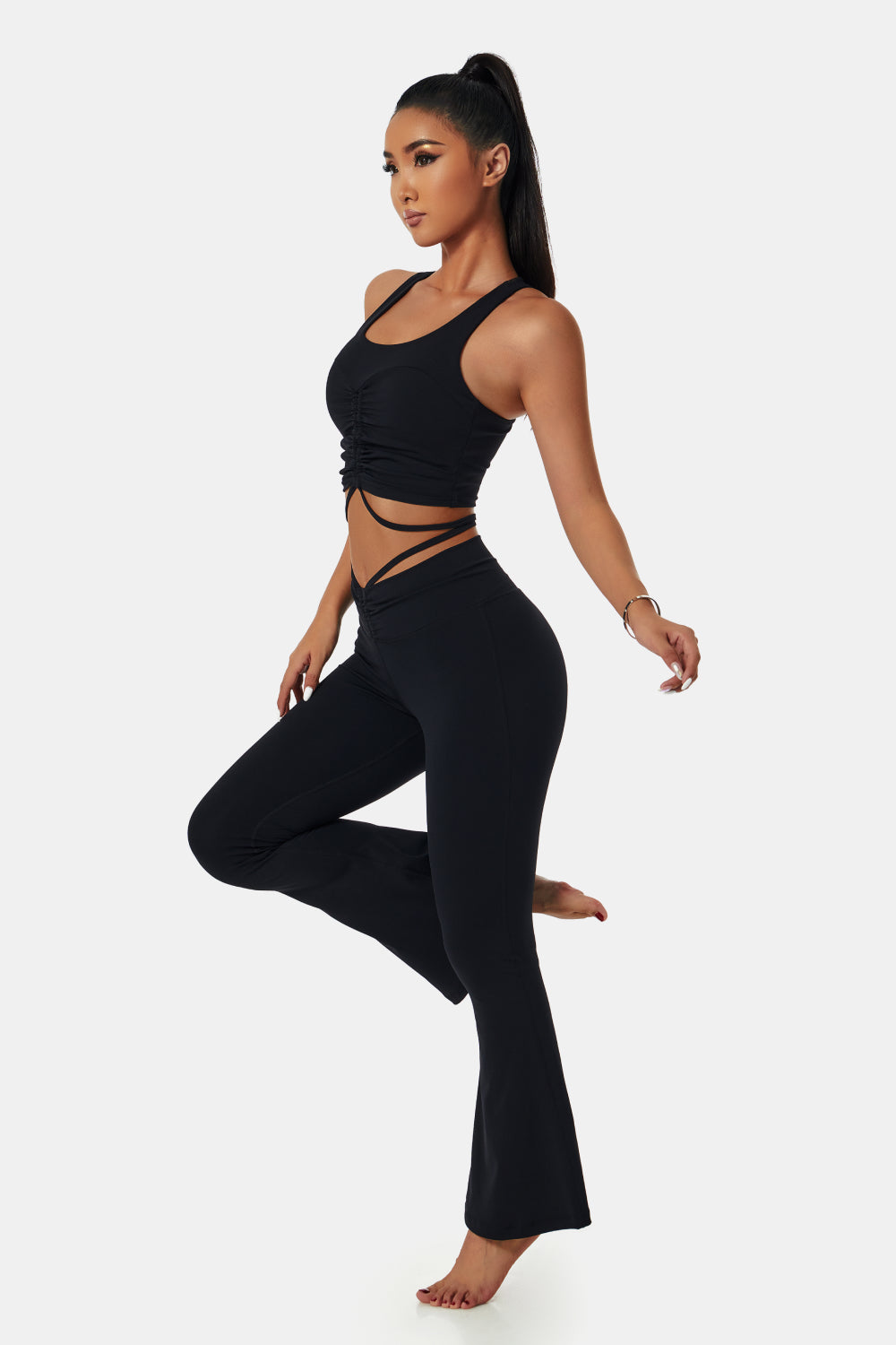 Drawstring Detail Sports Bra and Flare Yoga Pants Set