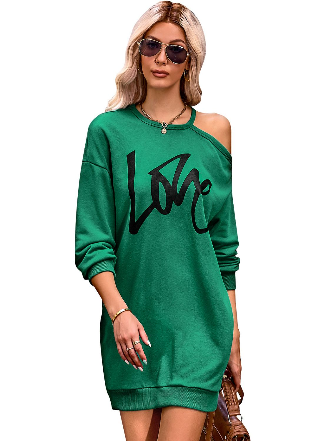 LOVE Cold-Shoulder Sweatshirt Dress