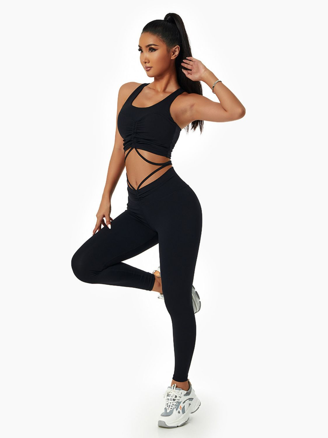 Breathable Drawstring Ruched Sports Leggings (Bottoms Only)