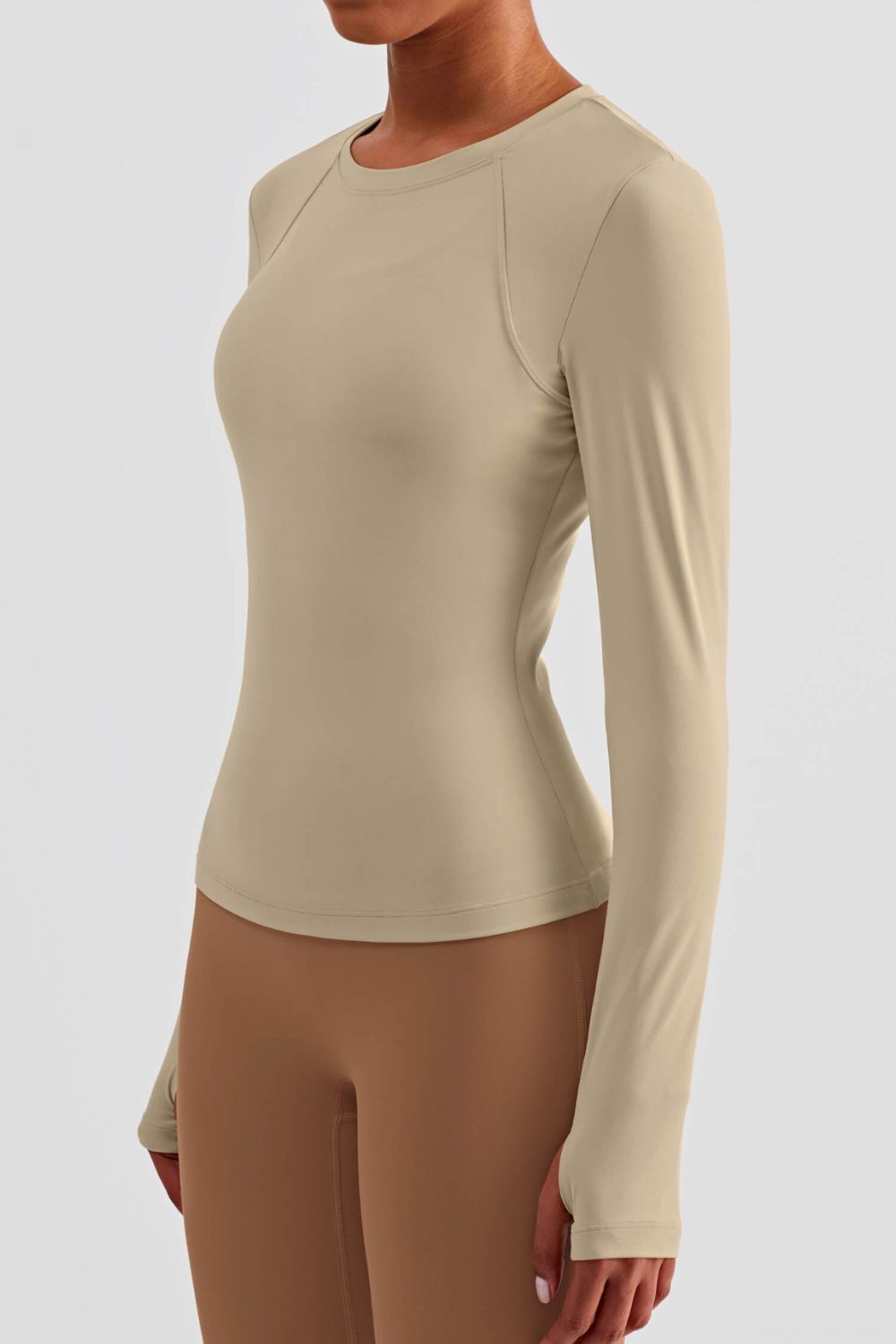 Round Neck Thumbhole Sleeve Sports Top