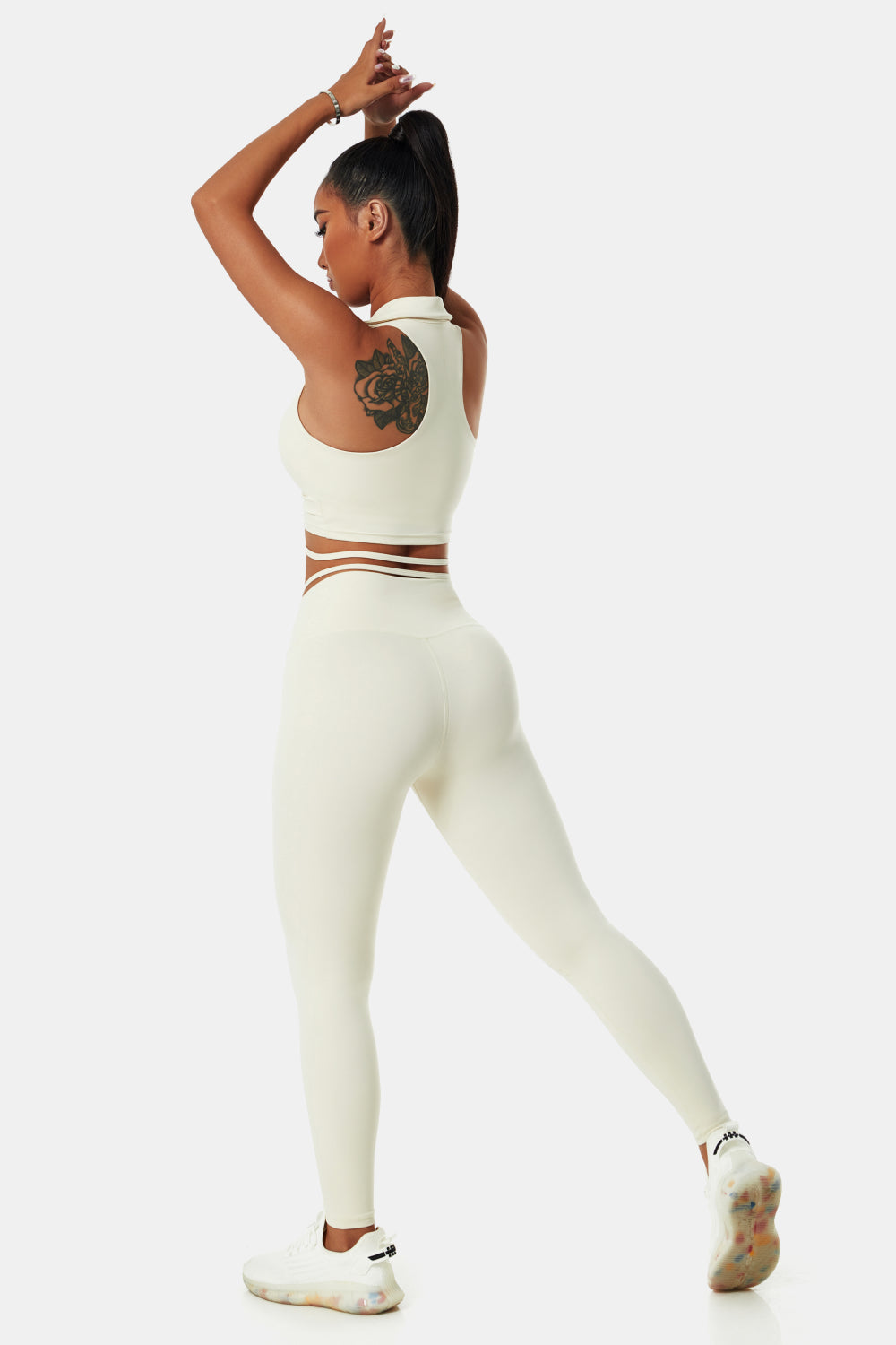 Collared Drawstring Detail Sports Bra and Leggings Set