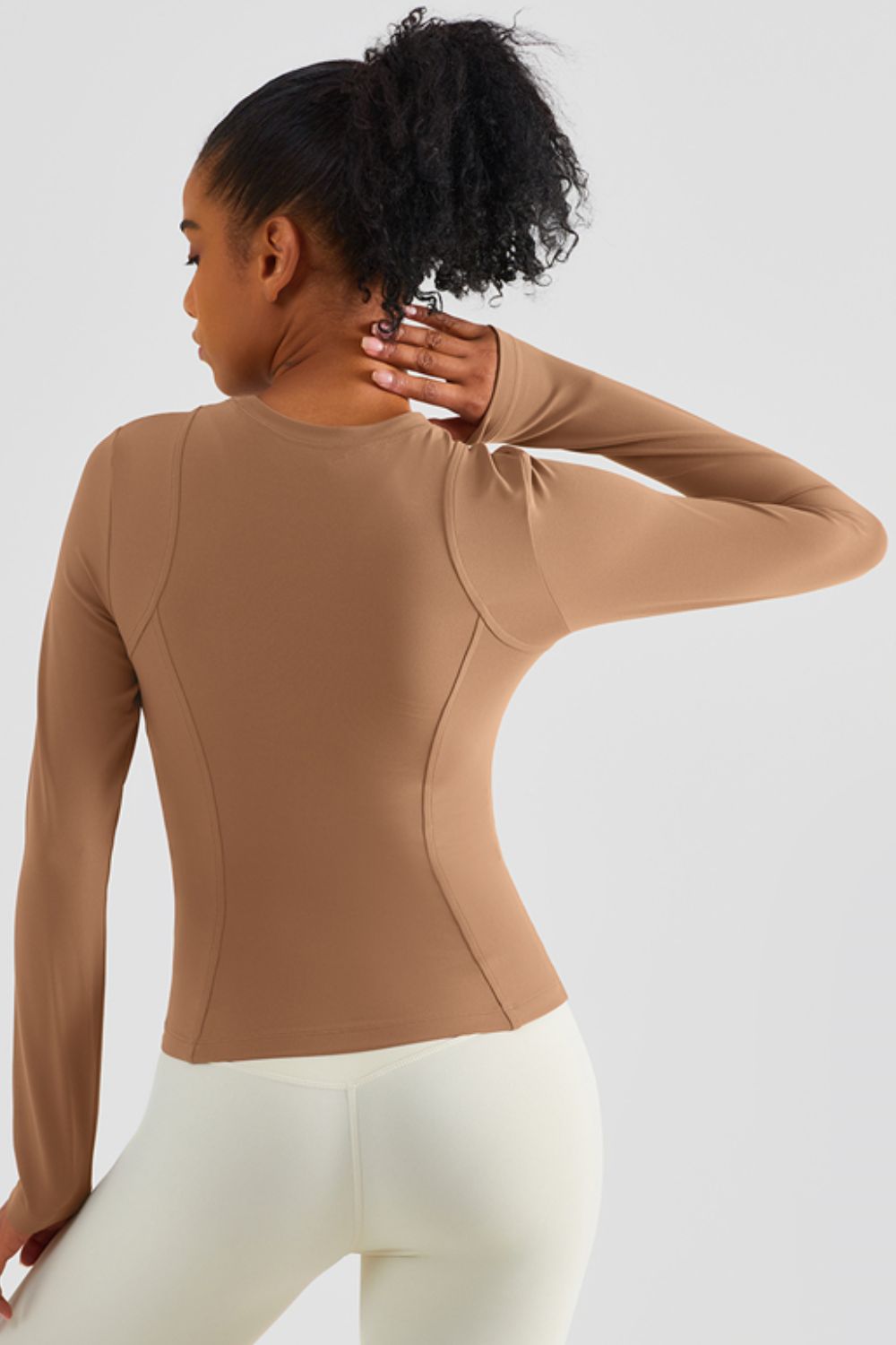 Seam Detail Round Neck Long Sleeve Sports Top