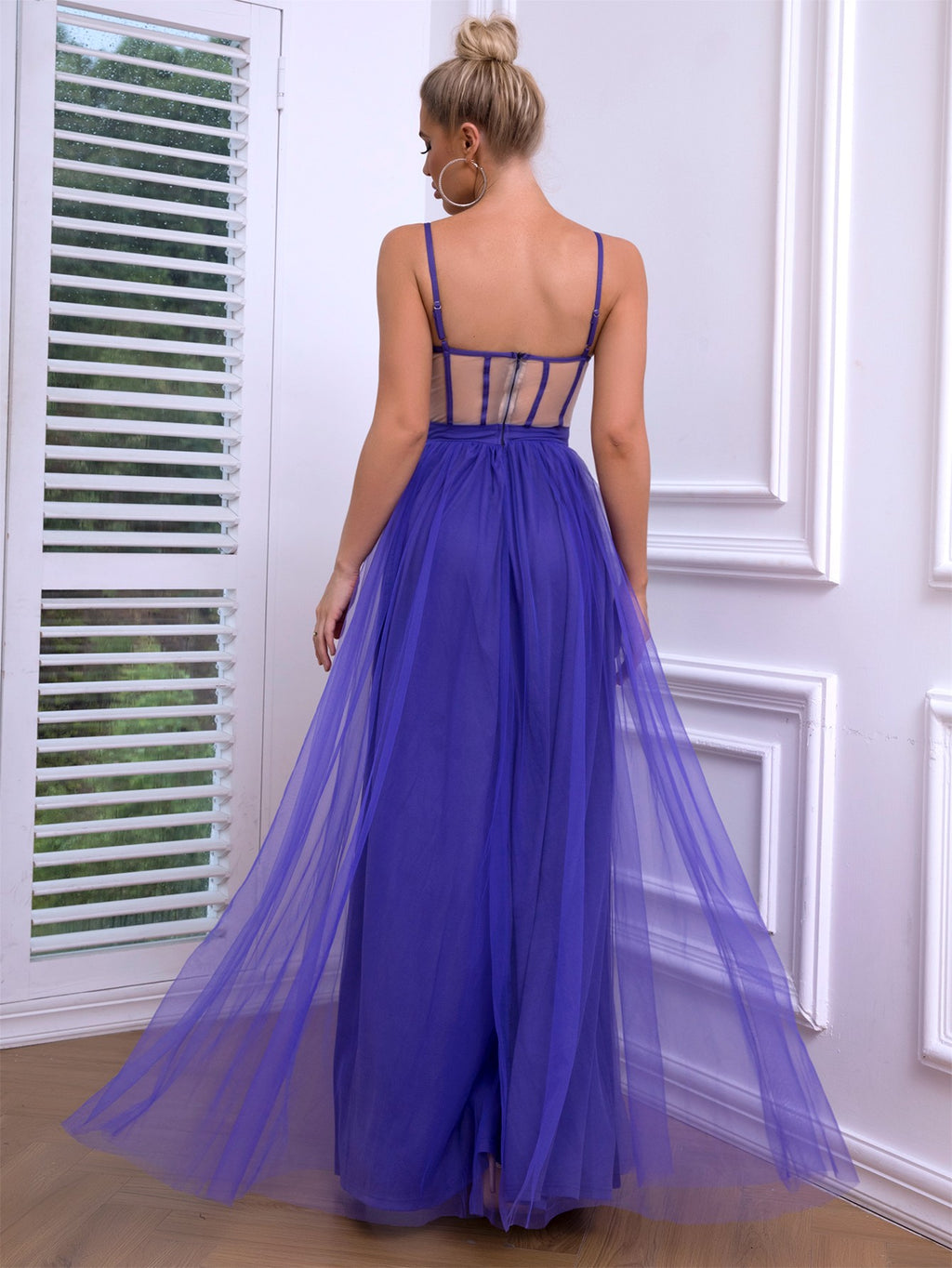 Mesh Spaghetti Strap Maxi Dress