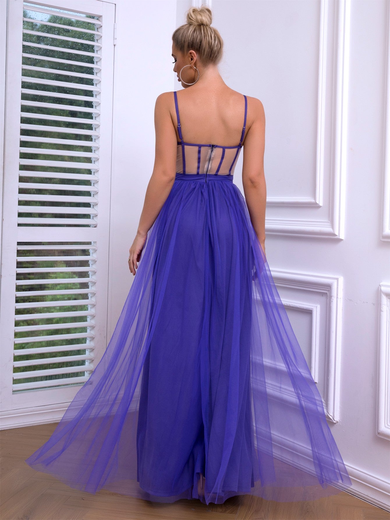 Mesh Spaghetti Strap Maxi Dress