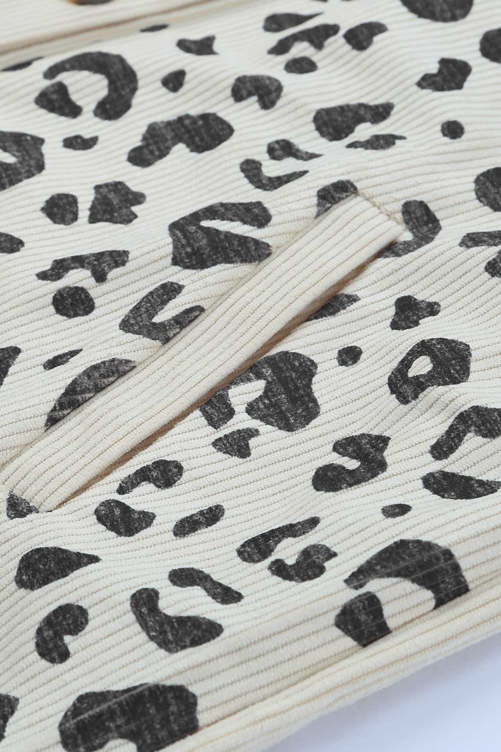 Leopard Print Pocketed Corduroy Jacket