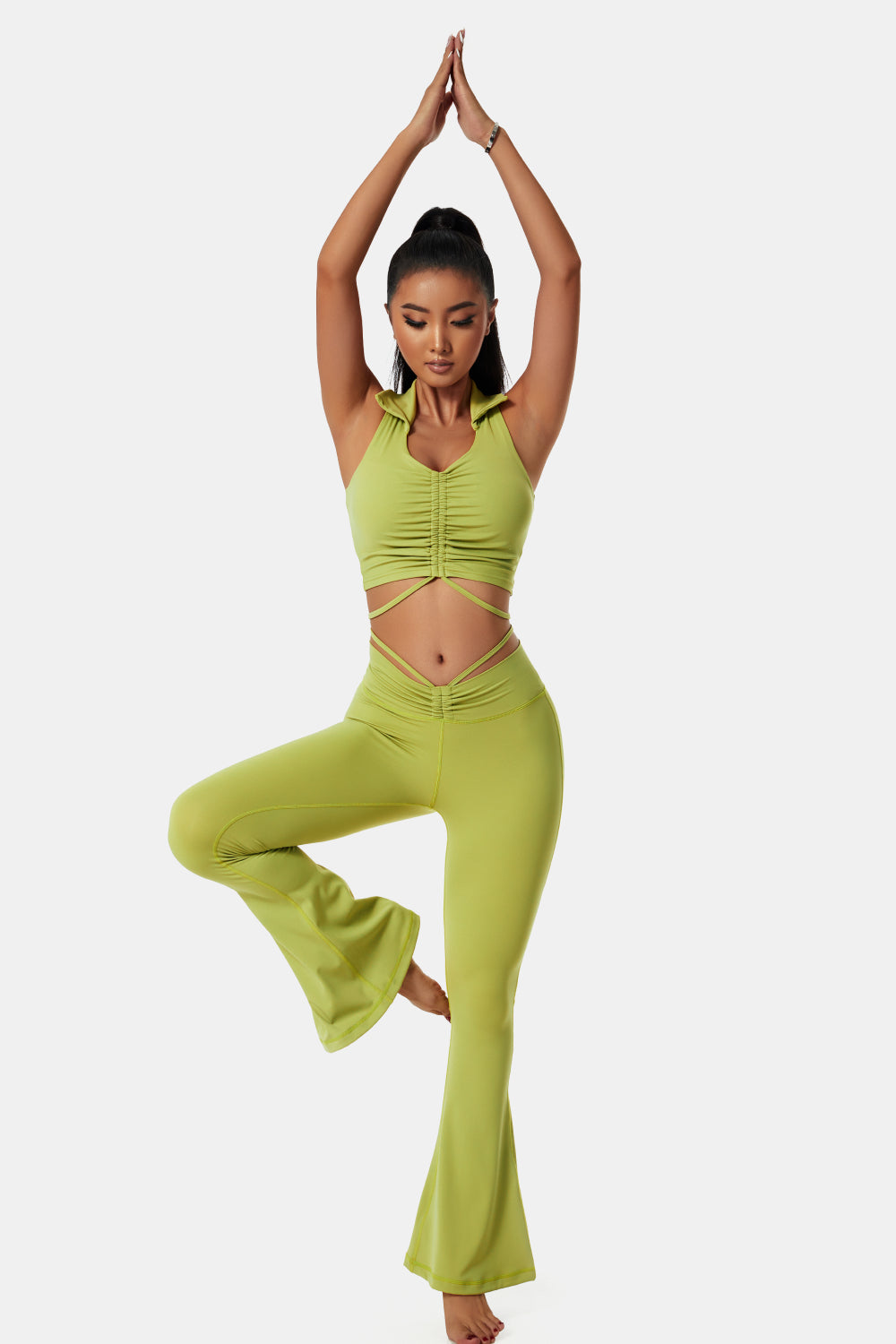 Collared Sports Bra and Flare Yoga Pants Set