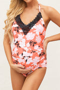 Floral Print Lace Front Swimsuit