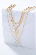 Crystal Lock and Key Pendant Three-Piece Necklace Set