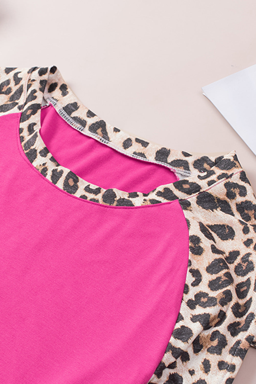 Plus Size Leopard Cutout Baseball Sleeve Top