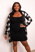 Heimish Full Size Plaid Open Front Dropped Shoulder Top