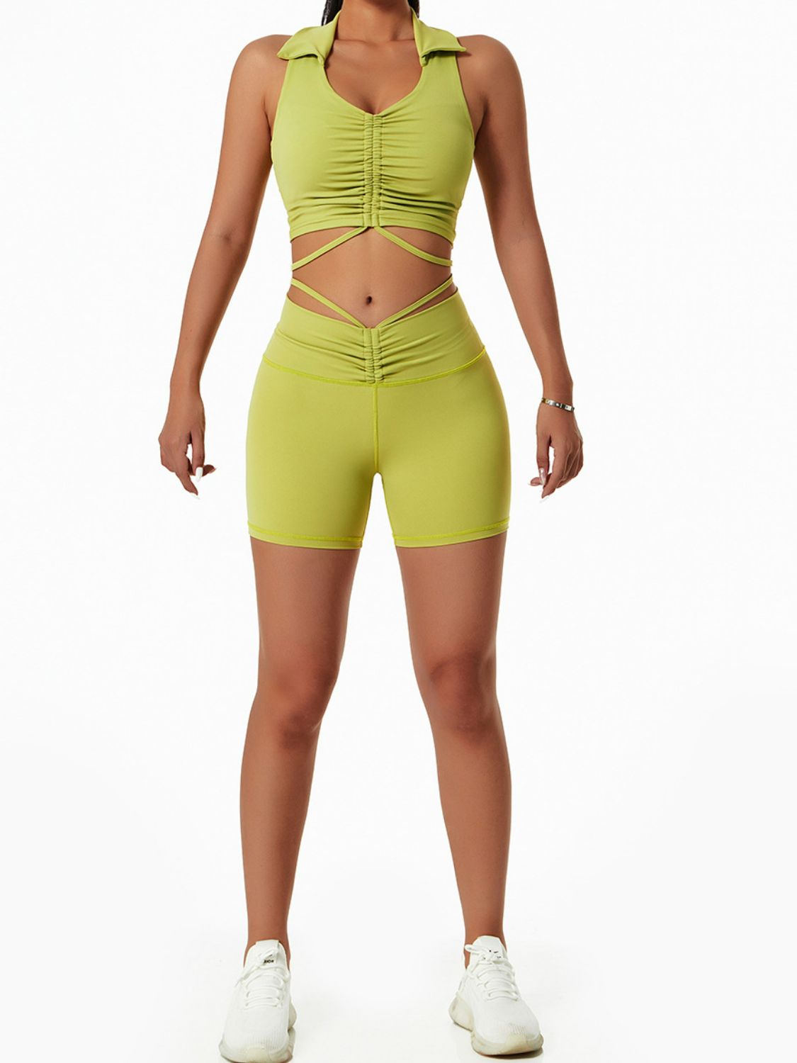 Drawstring Ruched Biker Shorts (Bottoms Only)
