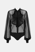 Bishop Sleeve Collared Sheer Bodysuit
