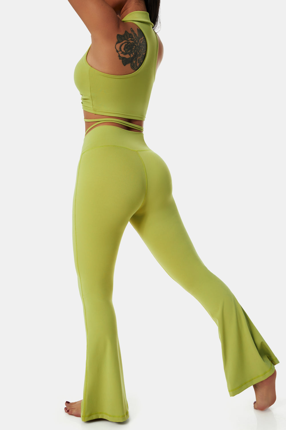 Collared Sports Bra and Flare Yoga Pants Set