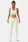 Collared Drawstring Detail Sports Bra and Leggings Set