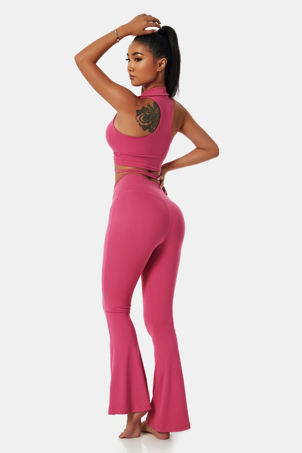 Collared Sports Bra and Flare Yoga Pants Set