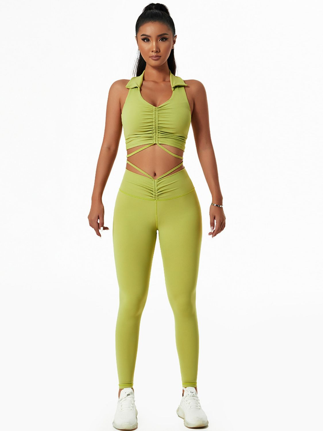 Breathable Drawstring Ruched Sports Leggings (Bottoms Only)